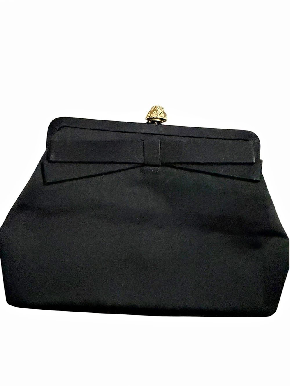 Vtg Stylemark by Mutterpearl Black Frame Fabric Bow Clutch